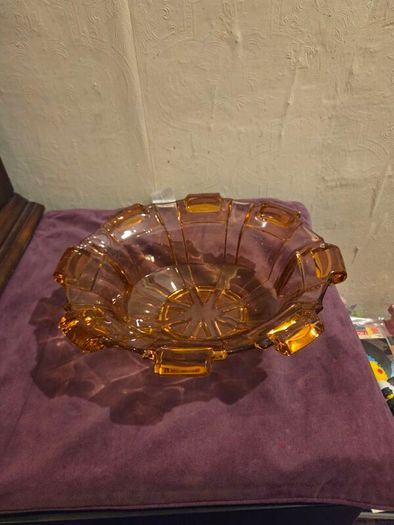 Large Art Deco Amber Glass Bowl