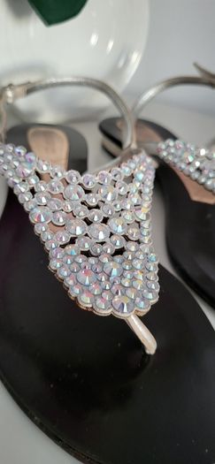 MAGRIT leather silver tone jewelled sandals Sz 39 (Fit 6-6.5 UK) Rrp 220 (New)
