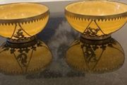 Pair of  beautiful Minnie Peters polished stone and  gilt metal matching dishes