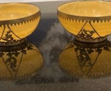 Pair of  beautiful Minnie Peters polished stone and  gilt metal matching dishes
