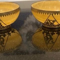 Pair of  beautiful Minnie Peters polished stone and  gilt metal matching dishes