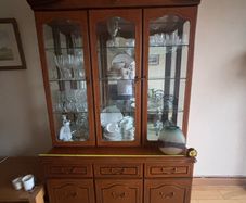 Vintage mahogany-style 3-door china/display cabinet with matching dresser base