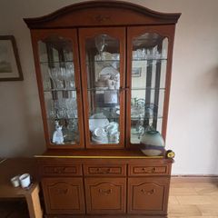 Vintage mahogany-style 3-door china/display cabinet with matching dresser base