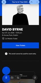 2 x David Byrne Tickets St Ann's Park