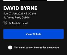 2 x David Byrne Tickets St Ann's Park