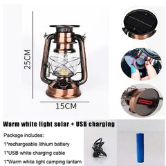 Solar USB Charging Vintage Camping Lantern Light