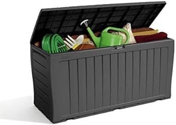 NEW SALE | 270L Outdoor 65% recycled Garden Furniture Storage Box Graphite Wood Panel Effect | Fade Free | All Weather Resistant
