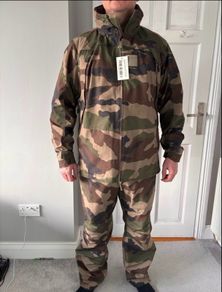Army Camouflage Parka with waterproof camo pants. New French army surplus, waterproof and wind proof