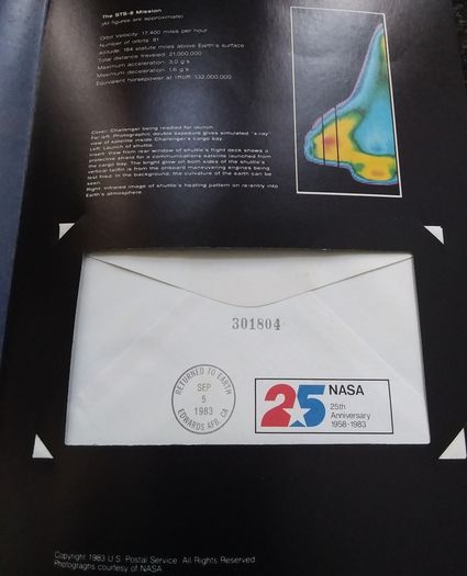 USA Stamps : NASA : 25th Anniversary - The STS-8 Challenger Flight Cover - " Space Mail " - 1983