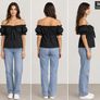 Black Off-Shoulder Ruffle Blouse with Puff Sleeves Image 2