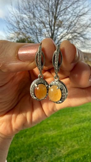925 Silver Earrings with Amber-Tone Stones