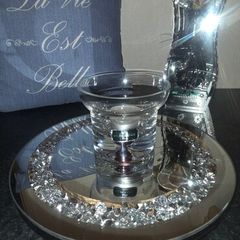 Newgrange Living Crystal Tealight Holder Mirrored Diamante Tray Luxury Decor