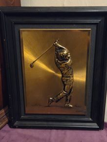 Vintage 3D Copper "Golfer Mid-Swing" Picture signed by Artist