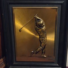 Vintage 3D Copper "Golfer Mid-Swing" Picture signed by Artist