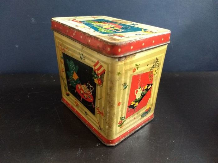 Funky Atomic Mid-Century Modern 1950's Small Tin Tea Caddy, with a Funky and Rare Graphic Design - MCM/50s Display! Props for Stage and Screen!