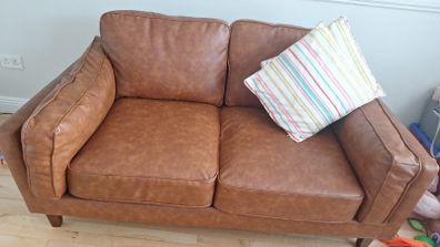 tan leather 2 seater couch