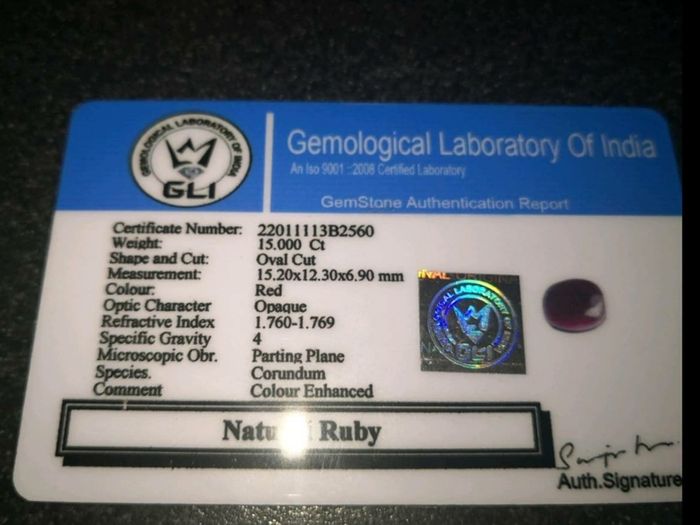 Large 15ct.Red Ruby with certificate