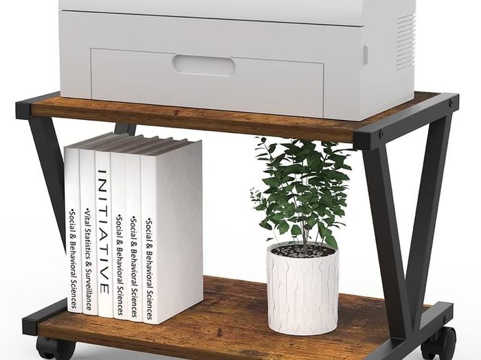Retro Desktop Printer Stand 2 Tier Under Desk Wood Printer Shelf Rustic Industrial Farmhouse Wood Storage Book Shelf Table Organizer for Home Office Stylish Sturdy