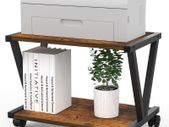 Retro Desktop Printer Stand 2 Tier Under Desk Wood Printer Shelf Rustic Industrial Farmhouse Wood Storage Book Shelf Table Organizer for Home Office Stylish Sturdy