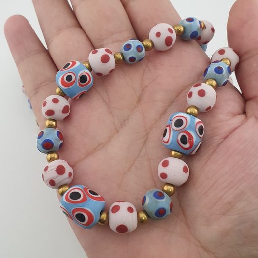 Antique Venetian Style Eyes Glass Beads Necklace