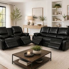 New 3+2 Or 3+1+1 Leather Recliner In Grey And Black