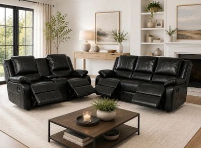 New 3+2 Or 3+1+1 Leather Recliner In Grey And Black