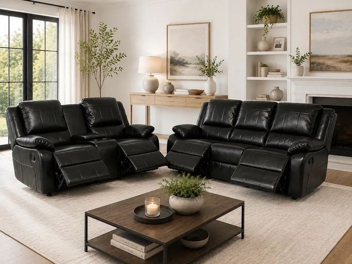 New 3+2 Or 3+1+1 Leather Recliner In Grey And Black