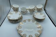 Vintage Windsor Bone China Tea Set Gold Gilt Floral Medallion England c1946+