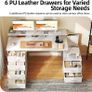 128cm Desk with Fabric File Cabinet Computer Shelves and Drawers Writing Table Monitor Stand Study Workstation for Home Office White Image 7