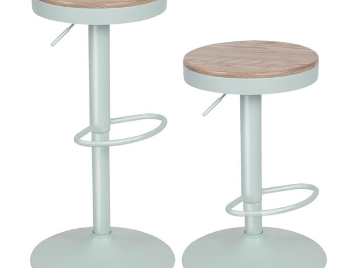 Bar Stools, Solid Wood Counter Height Barstools Set of 2, Vintage High Adjustable 360 Swivel Metal Bar Chairs, Breakfast Kitchen Stools, Mint Green