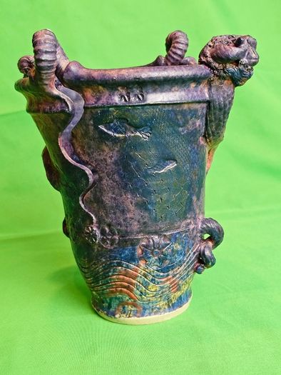 Michael Kennedy Sligo Studio Pottery Vase , Irish Ceramic Art, Ram Horn Handles