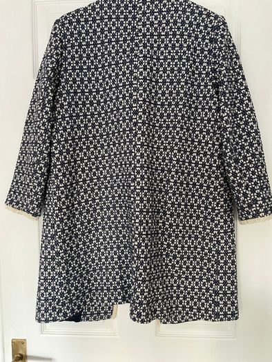Zara Blue & White Longline Jacket/Coat - Size XL