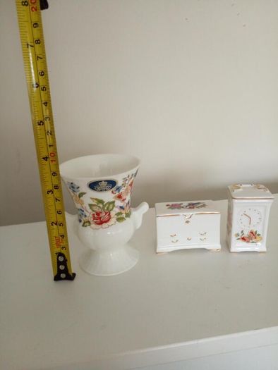 Miniature Aynsley Vase, Clock and Mantel Desk