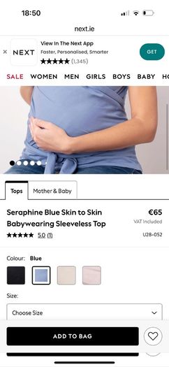 Seraphine Blue Skin to Skin Babywearing Sleeveless Top Size Large (16-18)