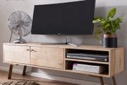 145cm Solid Wood Lowboard TV Stand  Handmade Entertainment Cabinet with Storage