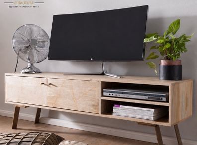 145cm Solid Wood Lowboard TV Stand  Handmade Entertainment Cabinet with Storage