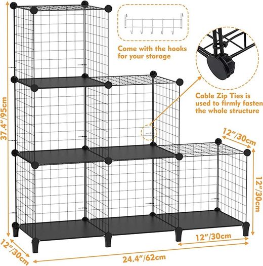 6 Cube Wire Storage Shelves, Multifunctional DIY Wire Fence Wardrobe Closet Cabinet Bookcase Bookshelf Perfect for Office/Livingroom/kitchen/Bathroom (FREE SHIPPING)