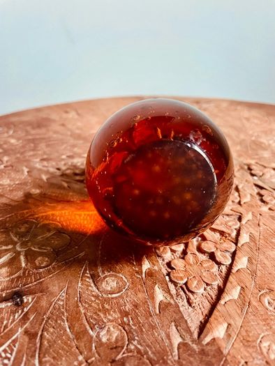 Large Vintage Amber Art Glass Pear Paperweight Hand Blown Bubble Glass Autumn Decor