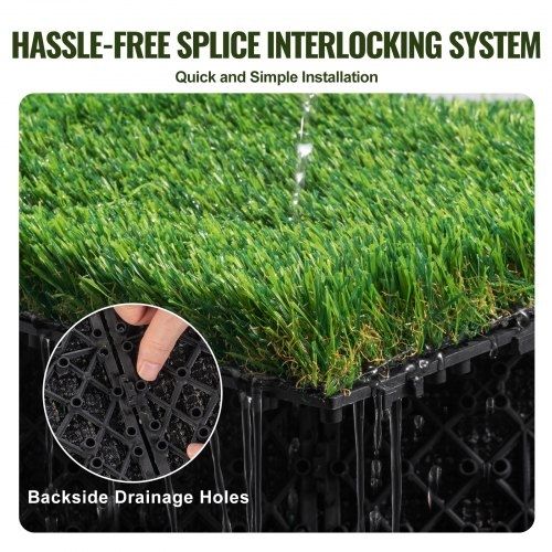Artifical Grass Tiles Interlocking Turf Deck Set, 18 Pack 305x305mm, Synthetic Fake Grass Self-draining Mat Flooring Decor Pad, Perfect For Multi-Purpose