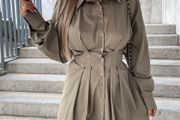 Khaki button dress Size fits sm m