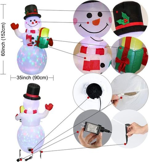 5Ft Christmas Inflatables Blow Up Yard Decorations, Upgrade Snowman Xmas Inflatable with Rotating LED Lights for Indoor Outdoor Yard Garden Christmas Decorations