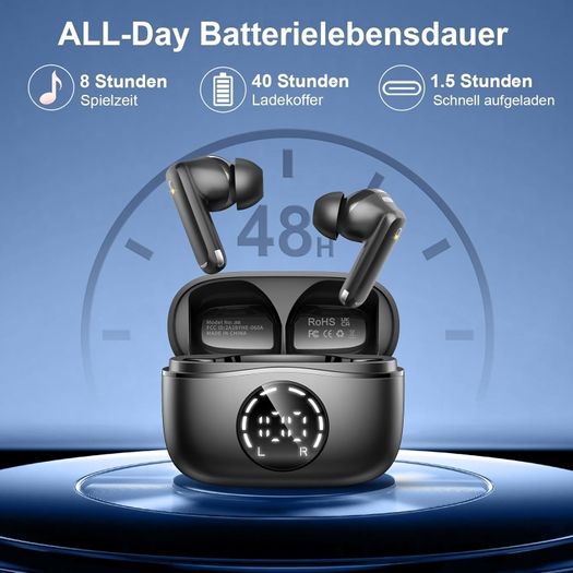 Chalvh J66 Bluetooth Headphones, Headphones Wireless Bluetooth 5.4 In Ear Headphones with 4 ENC Noise Cancelling Microphone Earbuds, 48H playing time, IP7 waterproof Bluetooth earphones for yoga/travel/work