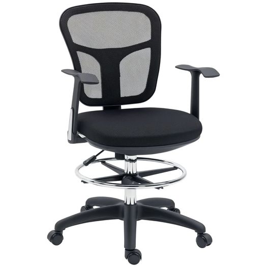 Drafting Chair Desk Chair Computer Chair, incl. footrest, height-adjustable, 59 x 59 x 115 cm, Black