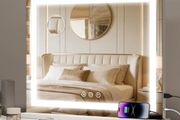 Lighted Vanity Mirror - 62x52cm Large Makeup Mirror with 3 Color Modes, Dimmable Brightness, Smart Touch, Memory Function, Wall Mounted/Tabletop, Metal Frame, USB Port for Bedroom