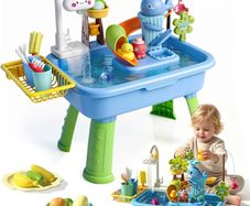 Sand and Water Play Table with Fishing Toys, Sensory Activity Play Sets Outdoor Garden Water Toys, Beach Pool Outdoor Play Toy Kitchen Accessories for Summer Backyard Poolside Indoor