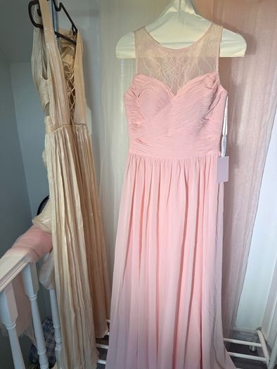 Blush Pink Sleeveless Lace Chiffon Evening Gown