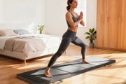Foldable 3-panel gymnastics yoga pilates fitness mat with handles synthetic cover 180 x 60 x 5cm gray