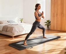 Foldable 3-panel gymnastics yoga pilates fitness mat with handles synthetic cover 180 x 60 x 5cm gray