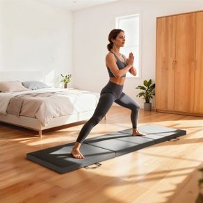 Foldable 3-panel gymnastics yoga pilates fitness mat with handles synthetic cover 180 x 60 x 5cm gray