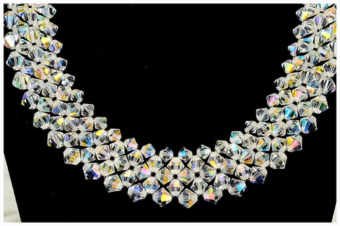 Vintage 1950s Aurora Borealis Choker Necklace Crystal Beads Bridal Necklace